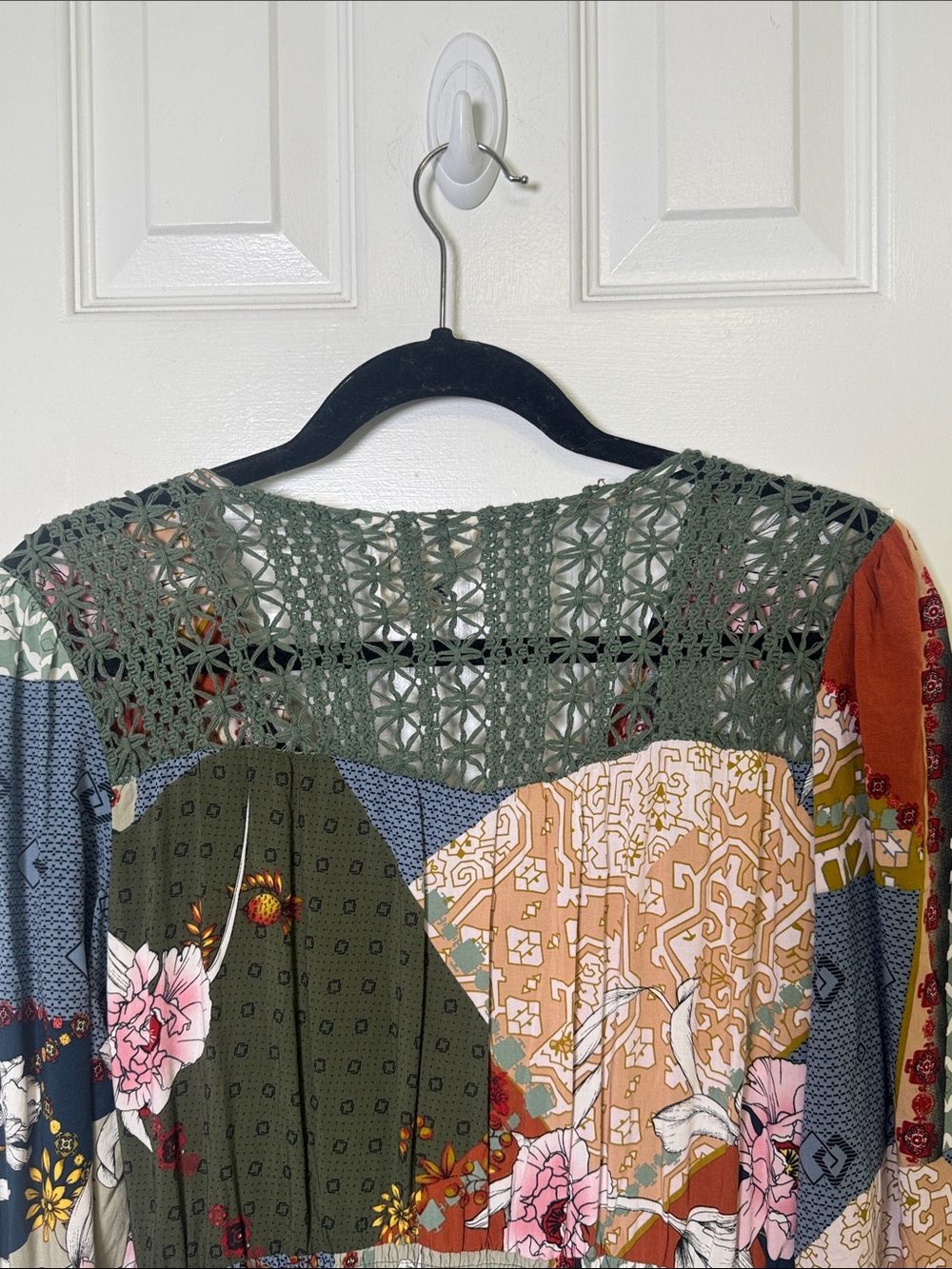 Jaase “Handshaped in the Shed” Patchwork Boho Maxi Dress Crochet Lace Back Large - Picture 6 of 9